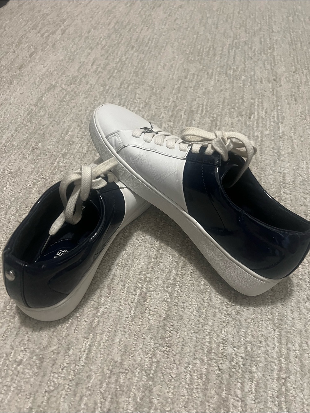 Michael Kors White and Navy Low-Top Leather Sneakers
